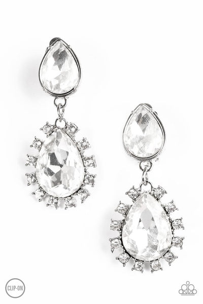 Paparazzi Earring - Sink or Swim - White Clip-On
