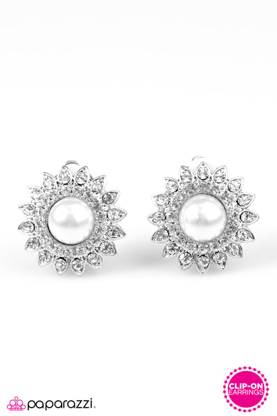 Paparazzi Earring - Traditional Sparkle - White Clip-On