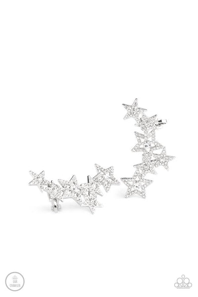 Paparazzi Earring - Star-Spangled Shimmer - White Crawler