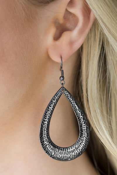 Paparazzi Earring - Straight Up Shimmer - Black