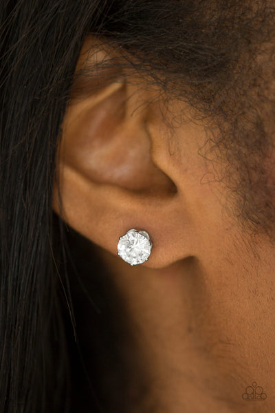 Paparazzi Blockbuster Earrings - Just In Timeless - White Silver
