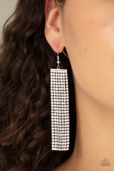 Paparazzi Earring - Top-Down Shimmer - White