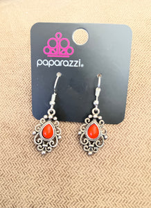 Paparazzi Earrings - Antiqued Filigree - Orange
