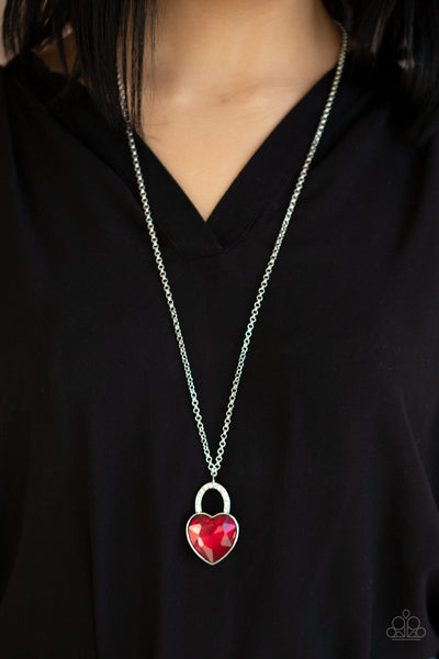 Paparazzi Necklace - Locked in Love - Red