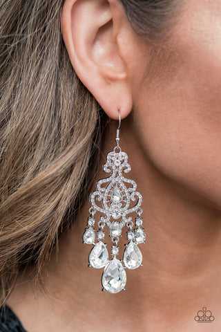 Paparazzi Earring - Queen Of All Things Sparkly - White