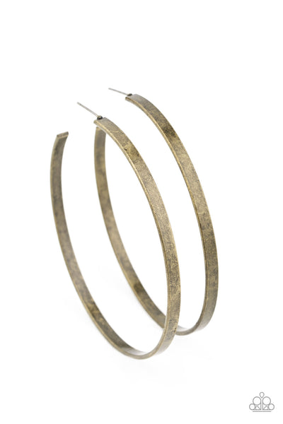 Paparazzi Earrings - Lean Into The Curves - Brass Hoop