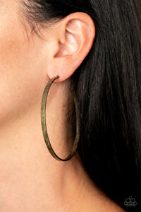 Paparazzi Earrings - Lean Into The Curves - Brass Hoop