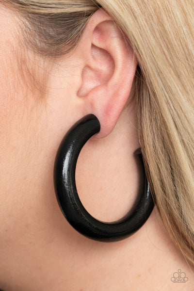 Paparazzi Earring - I WOOD Walk 500 Miles - Black