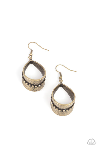 Paparazzi Earring - STIRRUP Some Trouble - Brass