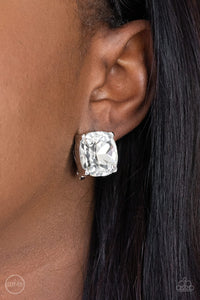 Paparazzi Earring - Bombshell Brilliance - White Clip-On