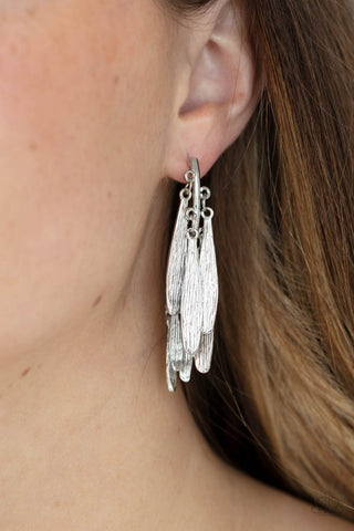 Paparazzi Earring - Pursuing The Plumes - Silver