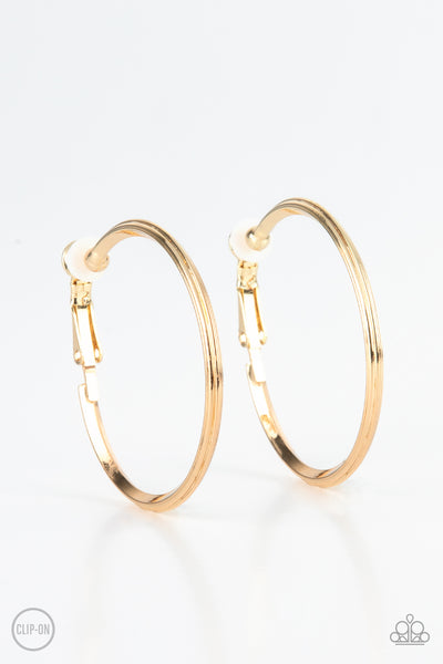 Paparazzi Earring - City Classic - Gold Clip-Ons Hoops