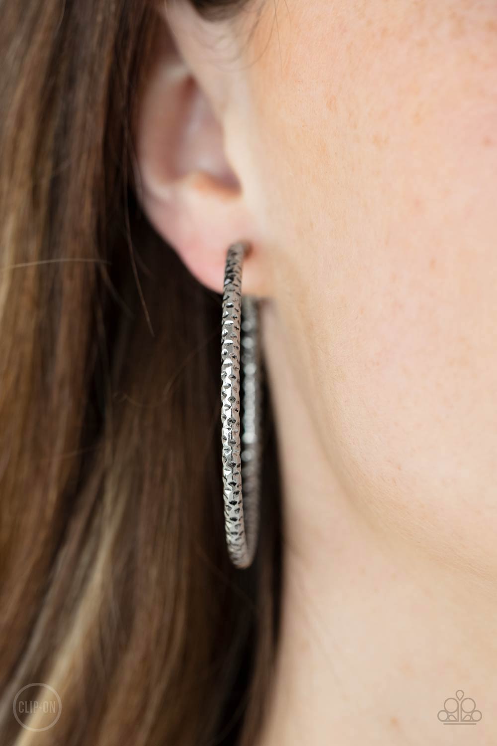 Paparazzi Earring - Subtly Sassy - Silver Hoop Clip-On