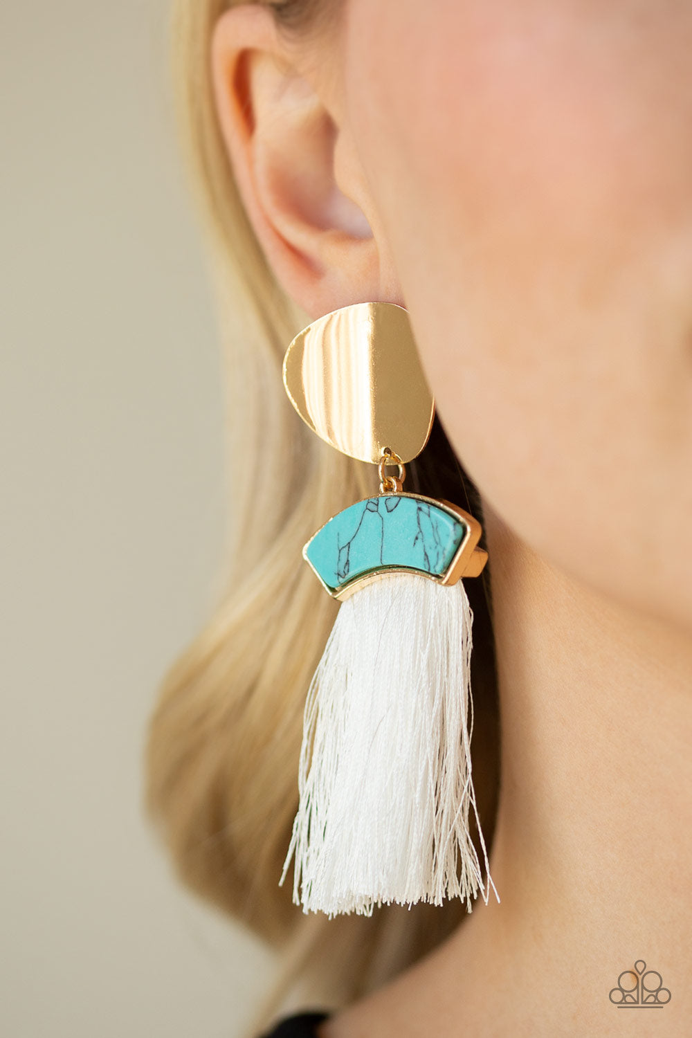 Paparazzi Earrings - Insta Inca - Blue White Gold
