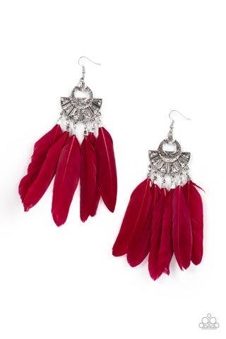 Paparazzi Earring - Plume Paradise - Red