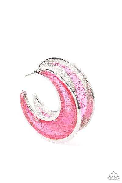 Paparazzi Earring - Charismatically Curvy - Pink Hoops