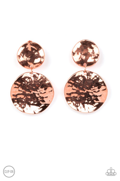 Paparazzi Earring - Rush Hour - Copper Clip-On