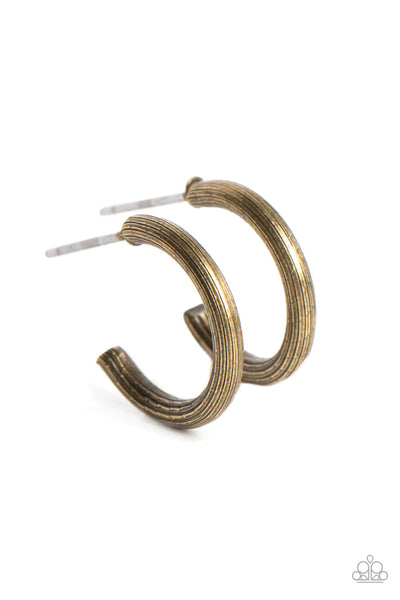 Paparazzi Earring - Linear Lady - Brass Hoops