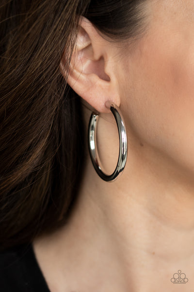 Paparazzi Earring - Hoop Hustle - Silver Hoop