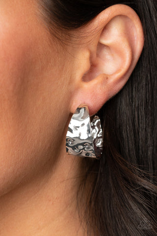 Paparazzi Earring - Put Your Best Face Forward - Silver Hoop
