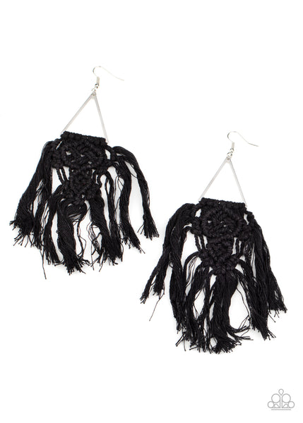 Paparazzi Earring -  Modern Day Macrame - Black