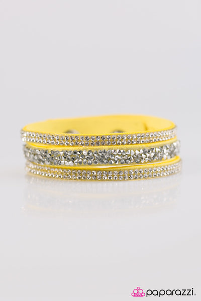 Paparazzi Bracelet - I Love Rock N Roll - Yellow Urban Wrap