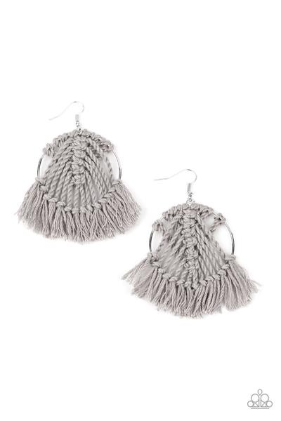 Paparazzi Earring - All About Macrame - Silver