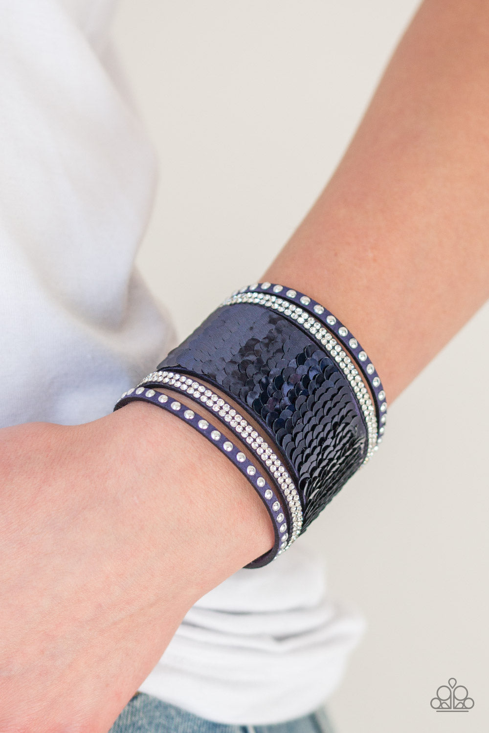 Paparazzi Bracelet - Mermaids Have More Fun - Blue & Silver Urban Wrap