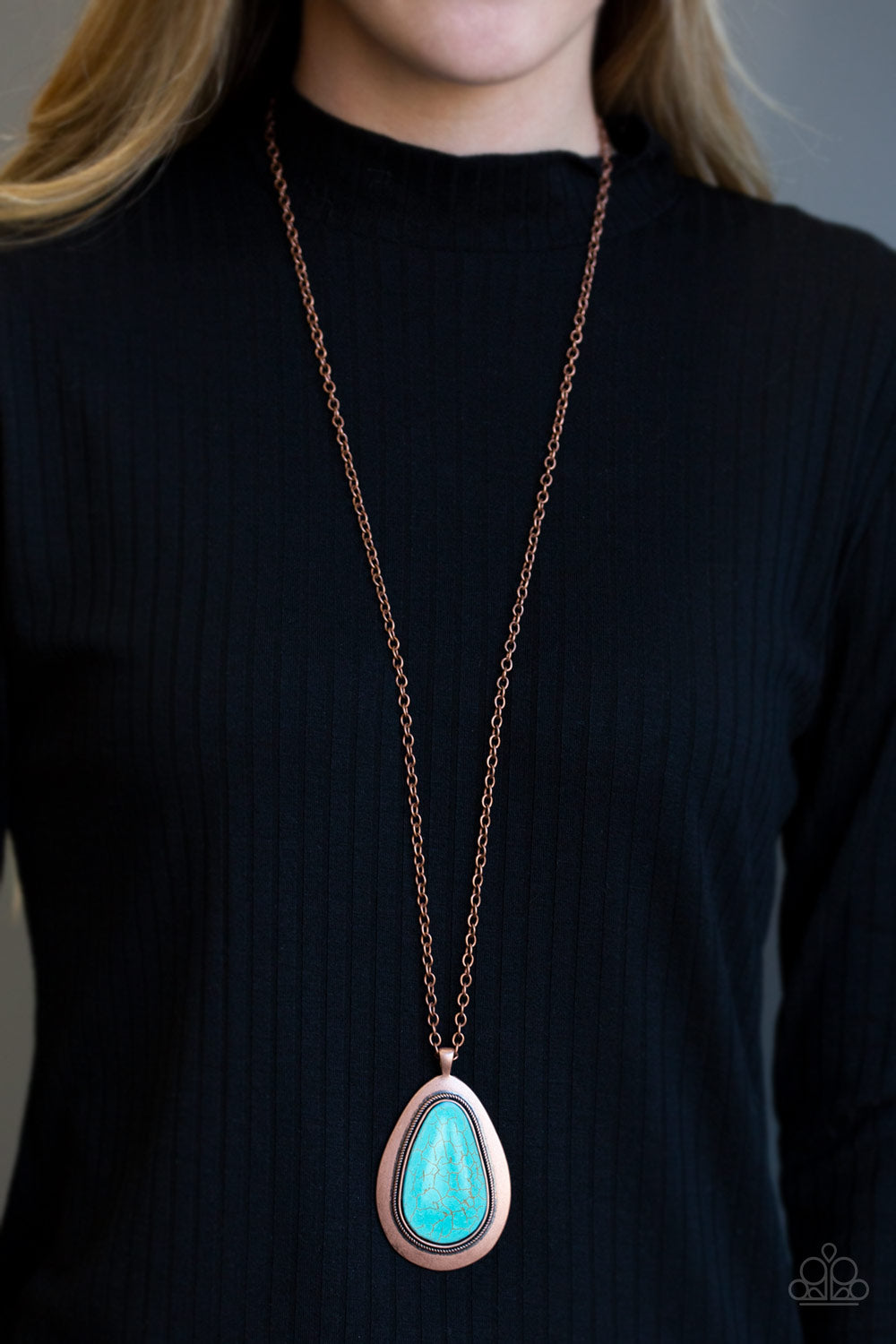 Paparazzi Necklace - Badland To The Bone - Copper Blue