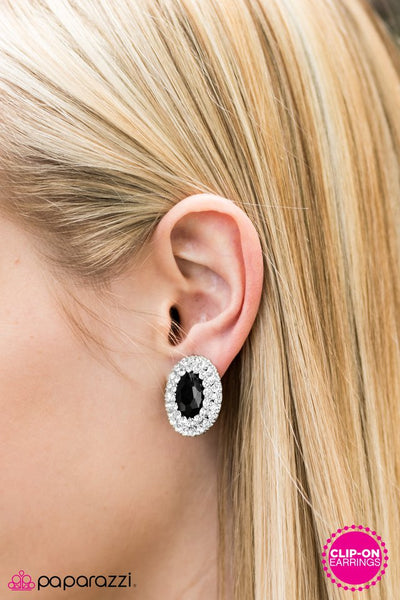 Paparazzi Earring - Red Carpet Royalty - Black Clip-On