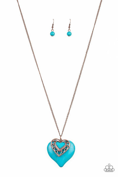 Paparazzi Necklace - Southern Heart - Copper Blue