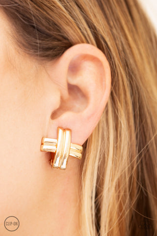 Paparazzi Earring - Couture Crossover - Gold Clip-On
