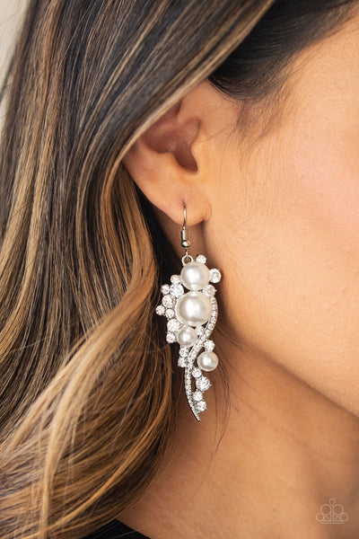 Paparazzi Earrings - High-End Elegance - White