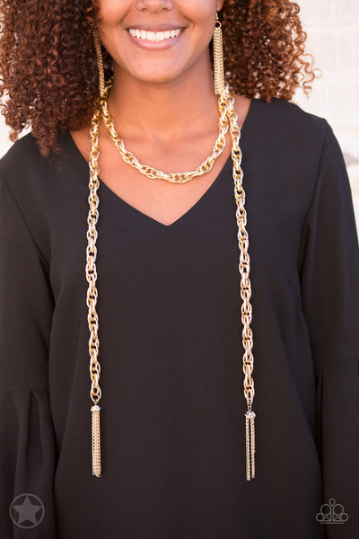 Paparazzi Necklace - Blockbuster - Scarfed for Attention - Gold