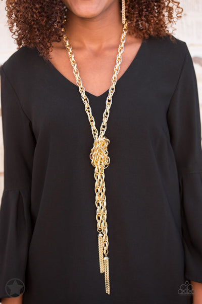 Paparazzi Necklace - Blockbuster - Scarfed for Attention - Gold
