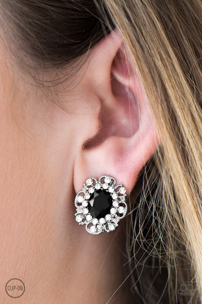 Paparazzi Earring - Where's The Groom? - Black Clip-On
