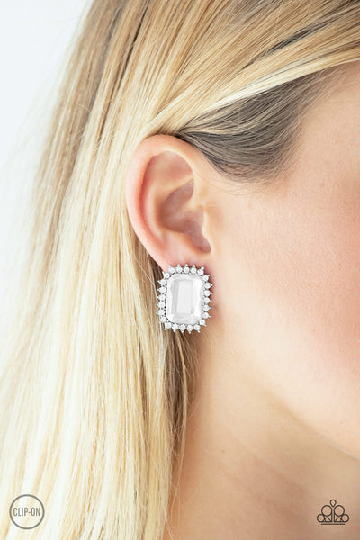 Paparazzi Earring - Insta Famous - White Clip-On
