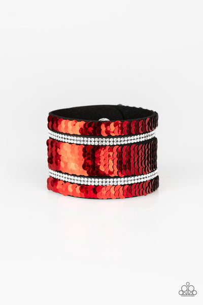Paparazzi Bracelet - Mermaid Service - Red & Silver Urban Wrap
