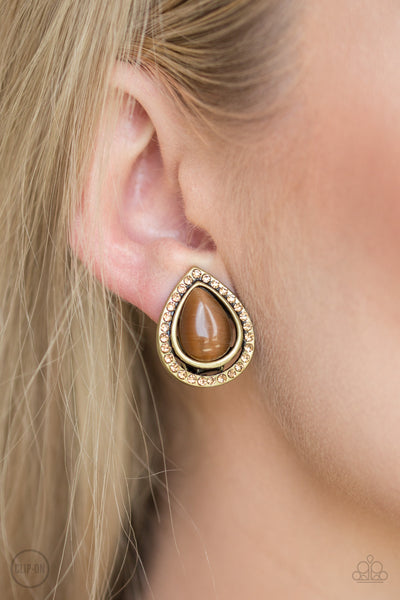 Paparazzi Earring - Noteworthy Shimmer - Brass Clip-On