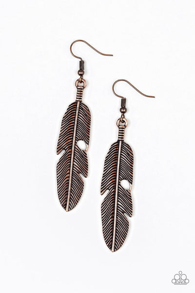 Paparazzi Earring - Feathers Quill Fly - Copper