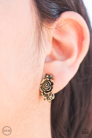 Paparazzi Earring - Rose Garden Radiance - Brass Clip-On