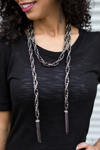 Paparazzi Necklace - Blockbuster - Scarfed for Attention - Gunmetal Black