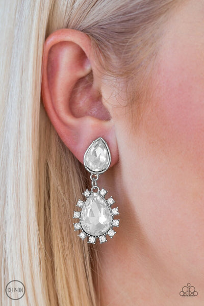 Paparazzi Earring - Sink or Swim - White Clip-On