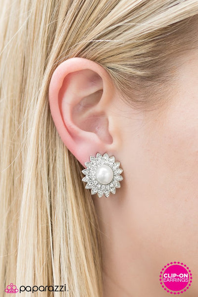 Paparazzi Earring - Traditional Sparkle - White Clip-On